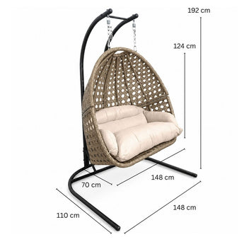 Hängstol 2-sitsig 300 kg – 15 cm stoppning, stålram, 148 x 110 x 192 cm