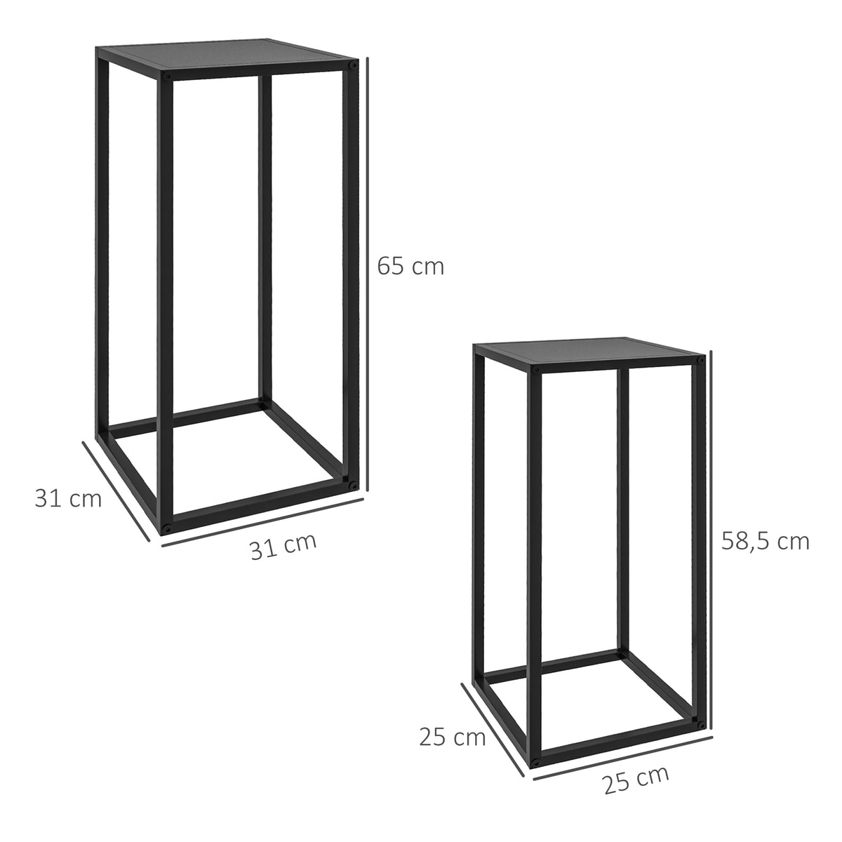 Kukkajakkarat teollisuustyyliin, 2 kpl, 58,5 ja 65 cm, musta