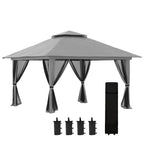 Taittuva pop-up-paviljonki 4 x 4 m verkkoseinillä ja pyörällisellä laukulla, tummanharmaa