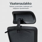 Työtuoli niskatuella ja ripustimella, musta