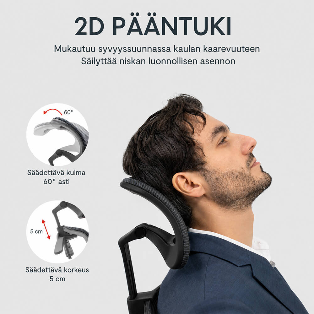 Työtuoli niskatuella ja ripustimella, musta