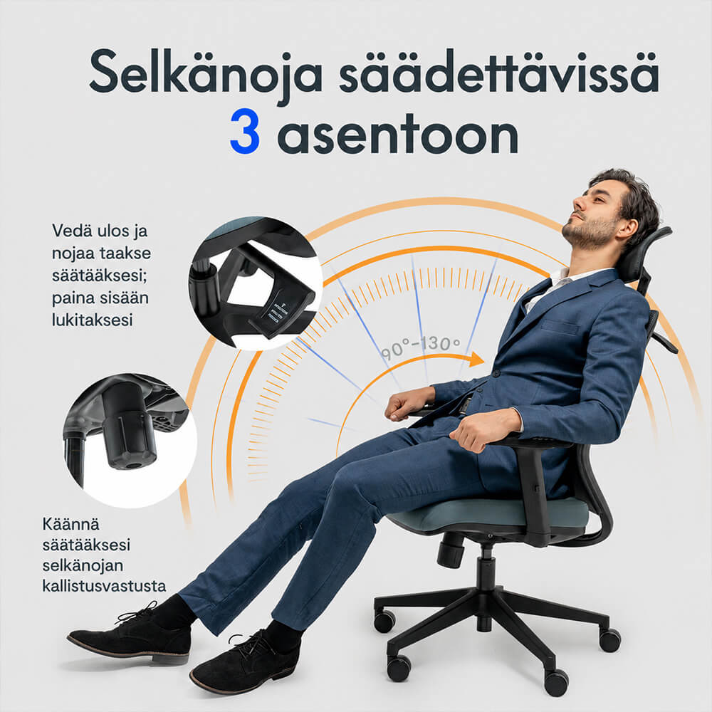 Työtuoli niskatuella ja ripustimella, musta