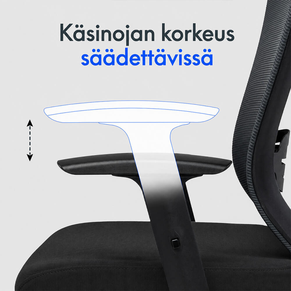 Työtuoli niskatuella ja ripustimella, musta