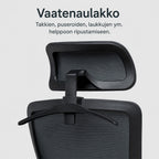 Työtuoli verkkoselällä ja niskatuella, harmaa/musta
