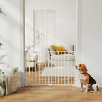 Koiraportti automaattisesti sulkeutuva, molempiin suuntiin yhdellä kädellä, leveys 74,5–111,5 cm, valkoinen