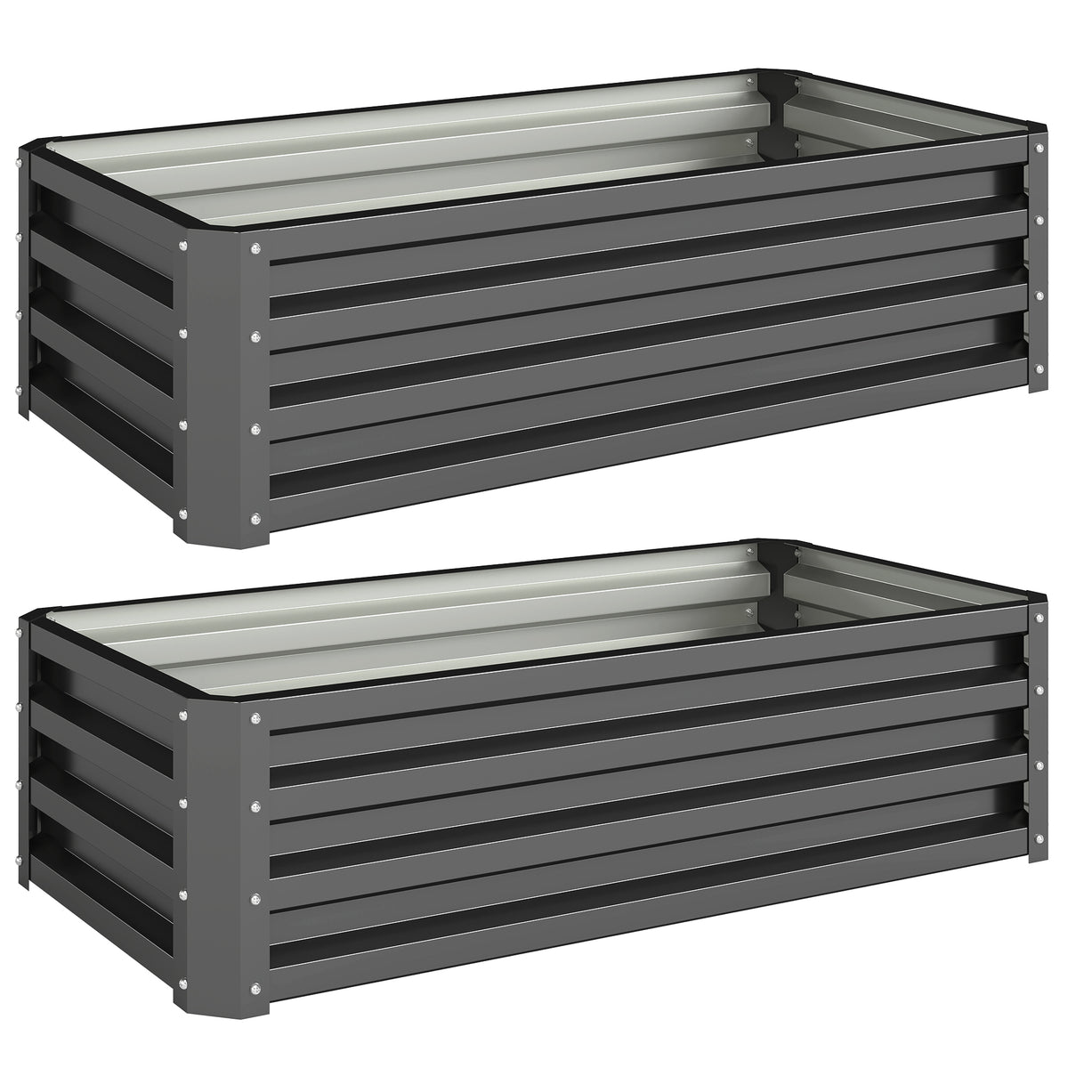 Metalliset kasvatuslaatikot avoimella pohjalla, 2 kpl, 110 x 50 x 30 cm, tummanharmaa