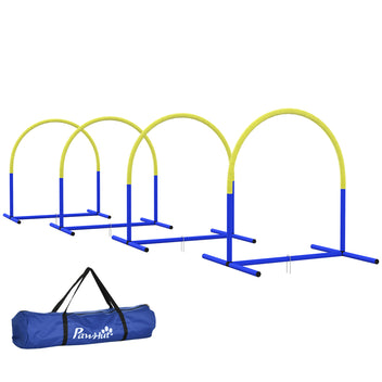 Koiran agility-kaaret 4 kpl aloittelijoille, kantolaukku, 88 x 64 x 95 cm, sininen/keltainen