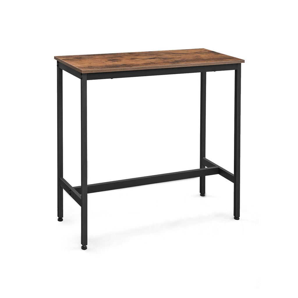Kapea suorakaiteen muotoinen baaripöytä, keittiöpöytä, korkea ruokapöytä, teräsrunko, 100 × 40 × 90 cm, helppo koota, industrial-tyyli, rustiikkiruskea ja musta