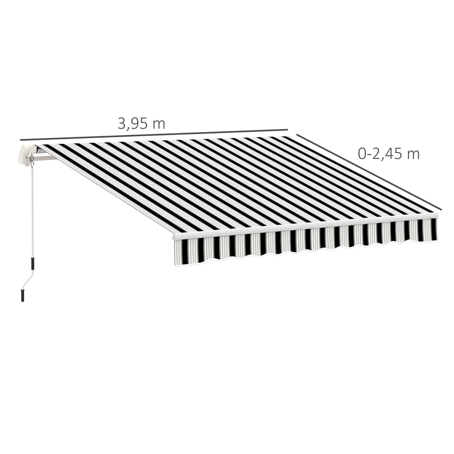 Käsikäyttöinen nivelvarsimarkiisi, 3,95 x 2,45 m, sininen/valkoinen