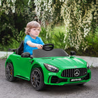 Lasten sähköauto Mercedes-AMG GT R 12V, kaukosäädin, valot ja musiikki, 3–6 v, vihreä