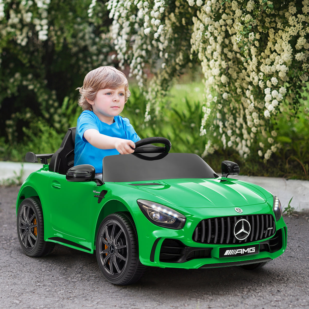 Lasten sähköauto Mercedes-AMG GT R 12V, kaukosäädin, valot ja musiikki, 3–6 v, vihreä