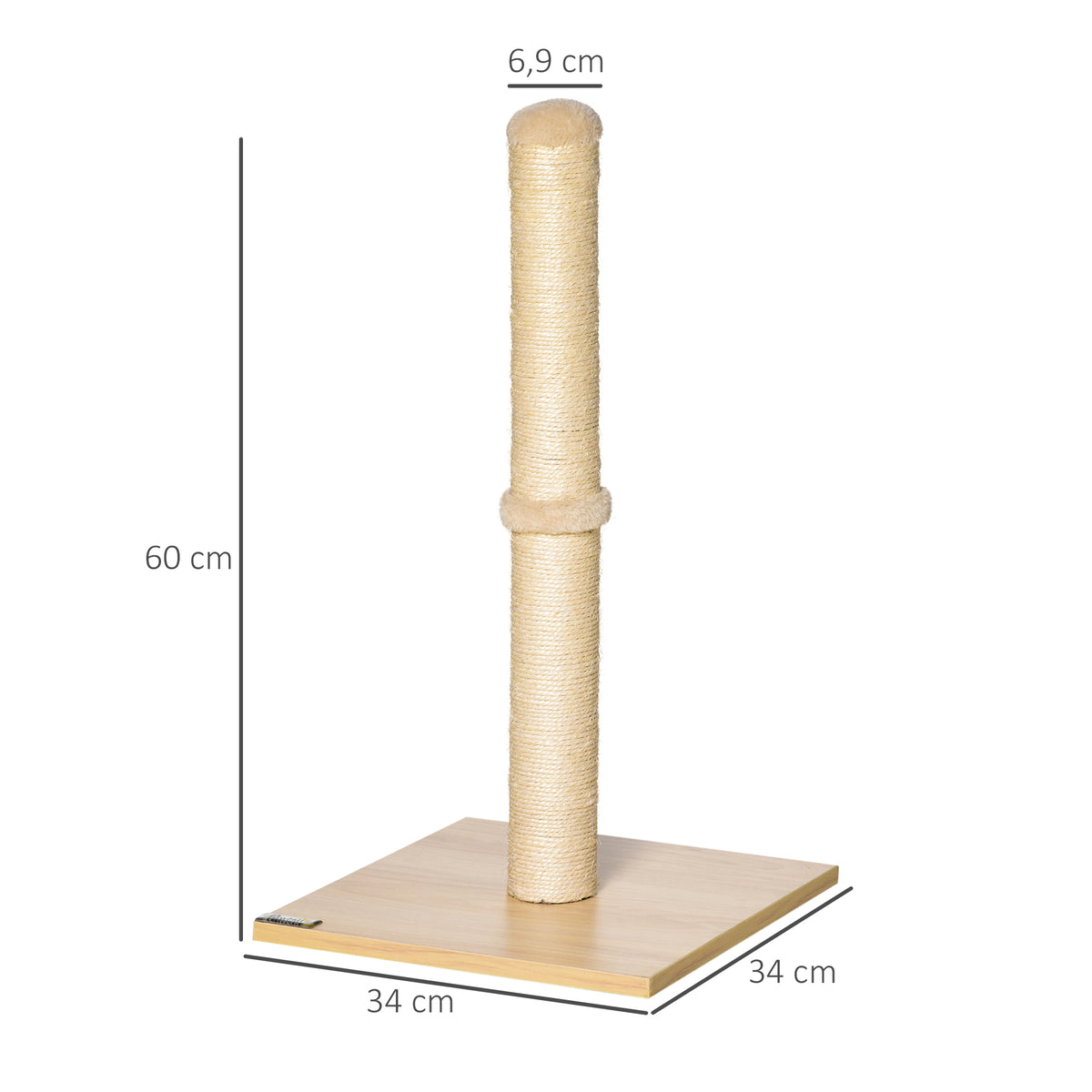 Kissan raapimispylväs sisalköydellä ja pallolla, 60 cm, beige/tammi