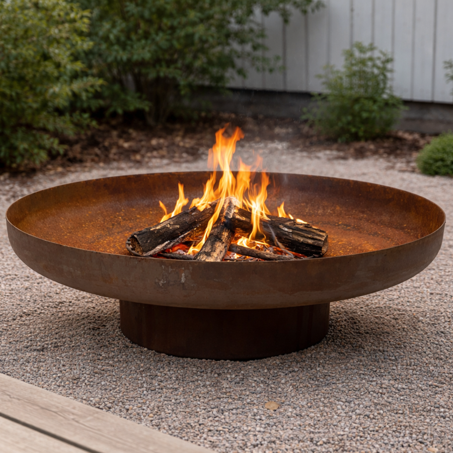 Ulkotulisija 100 cm – Corten-teräs, 40 cm grilliritilä, 30 cm korkeus