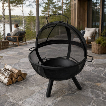 Utomhusbraskamin med lock 79,5 x 79,5 x 89,5 cm – gnistskyddsnät, stål, svart