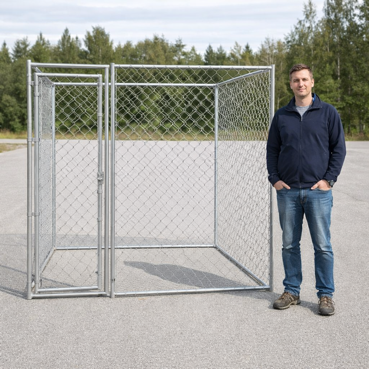 Hundkoja 152 x 305 x 182 cm – galvaniserat stål, låsbar dörr