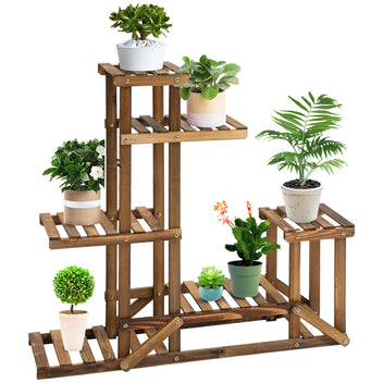 Puinen kuusitasoinen kukkaportaikko, 95 x 28 x 96,5 cm, hiillostettu