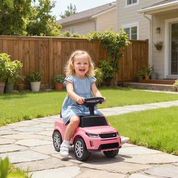 Lasten potkuauto Land Rover Discovery, äänitorvi ja moottoriäänet, säilytystila, 18–36 kk, pinkki