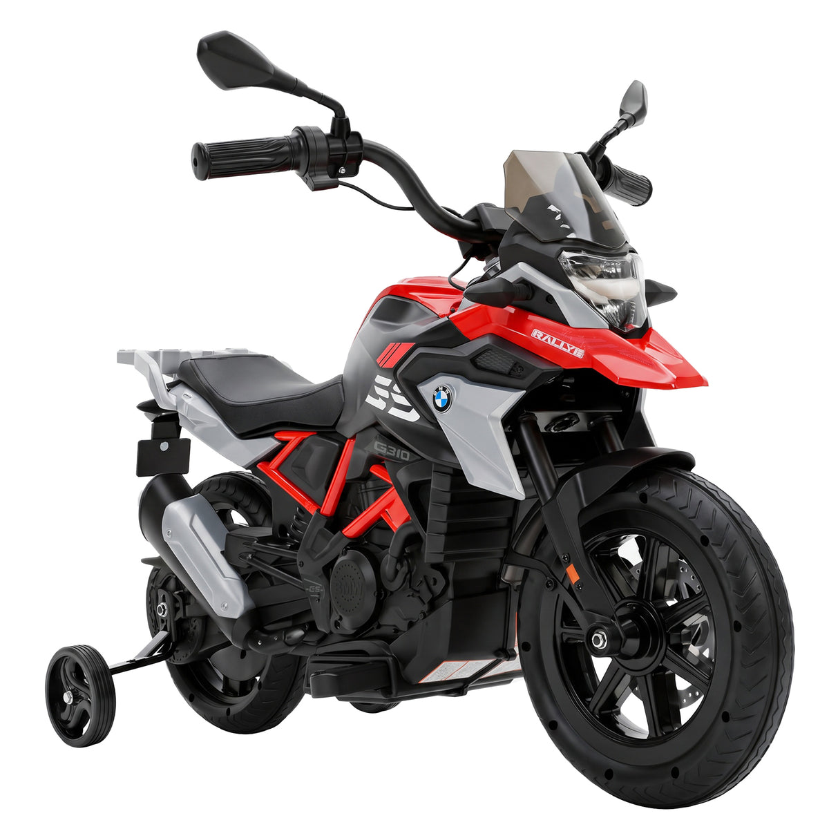 Lasten sähkömoottoripyörä BMW G 310 GS 12V litiumakulla, kahvakaasu, tukipyörät, punainen