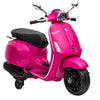 Lasten sähkömopo Vespa 6V tukipyörillä, FM-radio, musiikki ja valo, 3–6 v, pinkki
