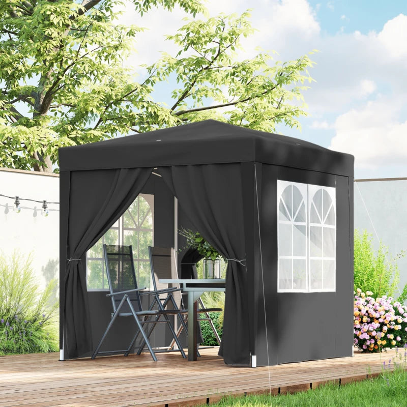 Pop up -paviljonki 2 x 2 m, 4 irrotettavaa sivuseinää ja kantolaukku, tumman harmaa