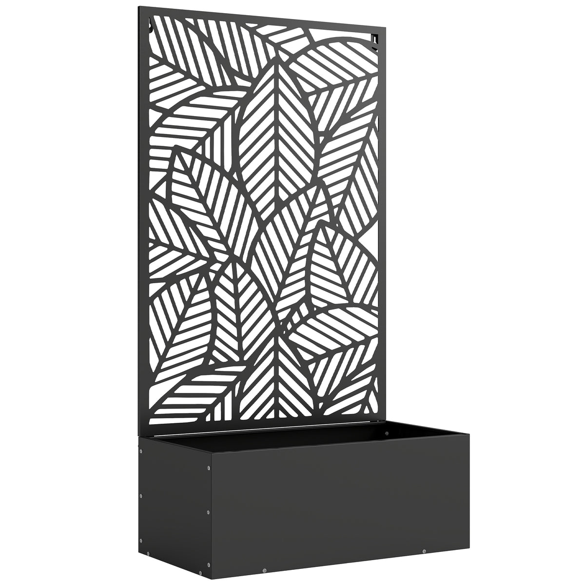 Metallinen istutuslaatikko lehtikuvioisella säleiköllä, 60 x 30 x 113 cm, musta