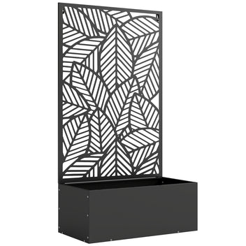 Metallinen istutuslaatikko lehtikuvioisella säleiköllä, 60 x 30 x 113 cm, musta
