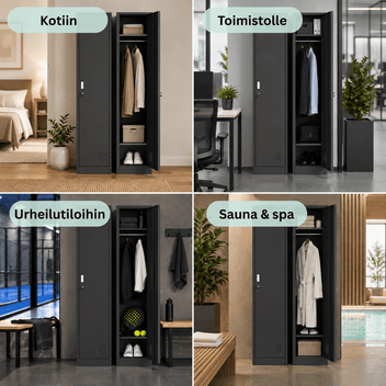 Metallinen vaatekaappi 180 cm, 1-ovinen ja lukittava – musta