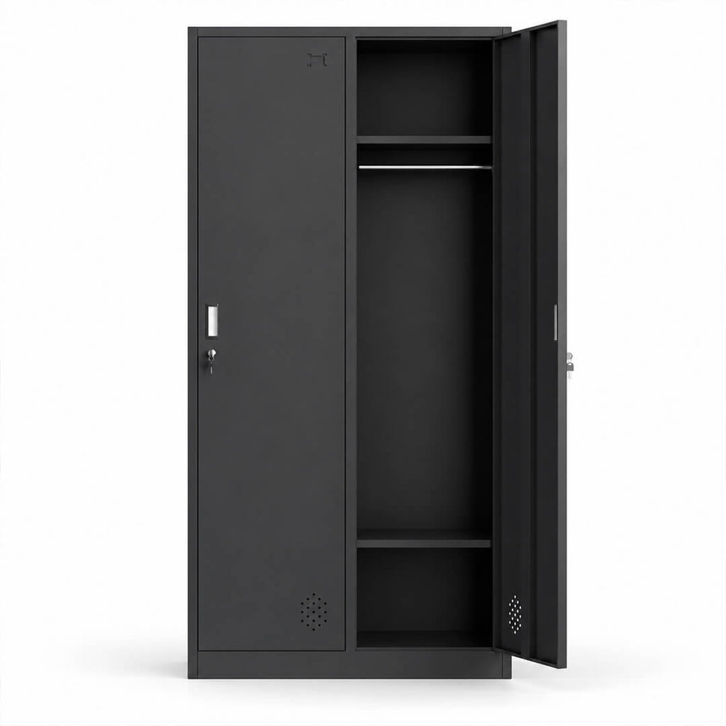 Metallinen Vaatekaappi 2 ovea, 180 cm, lukittava pukukaappi, musta