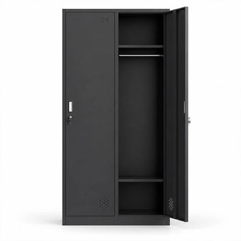 Metallinen Vaatekaappi 2 ovea, 180 cm, lukittava pukukaappi, musta