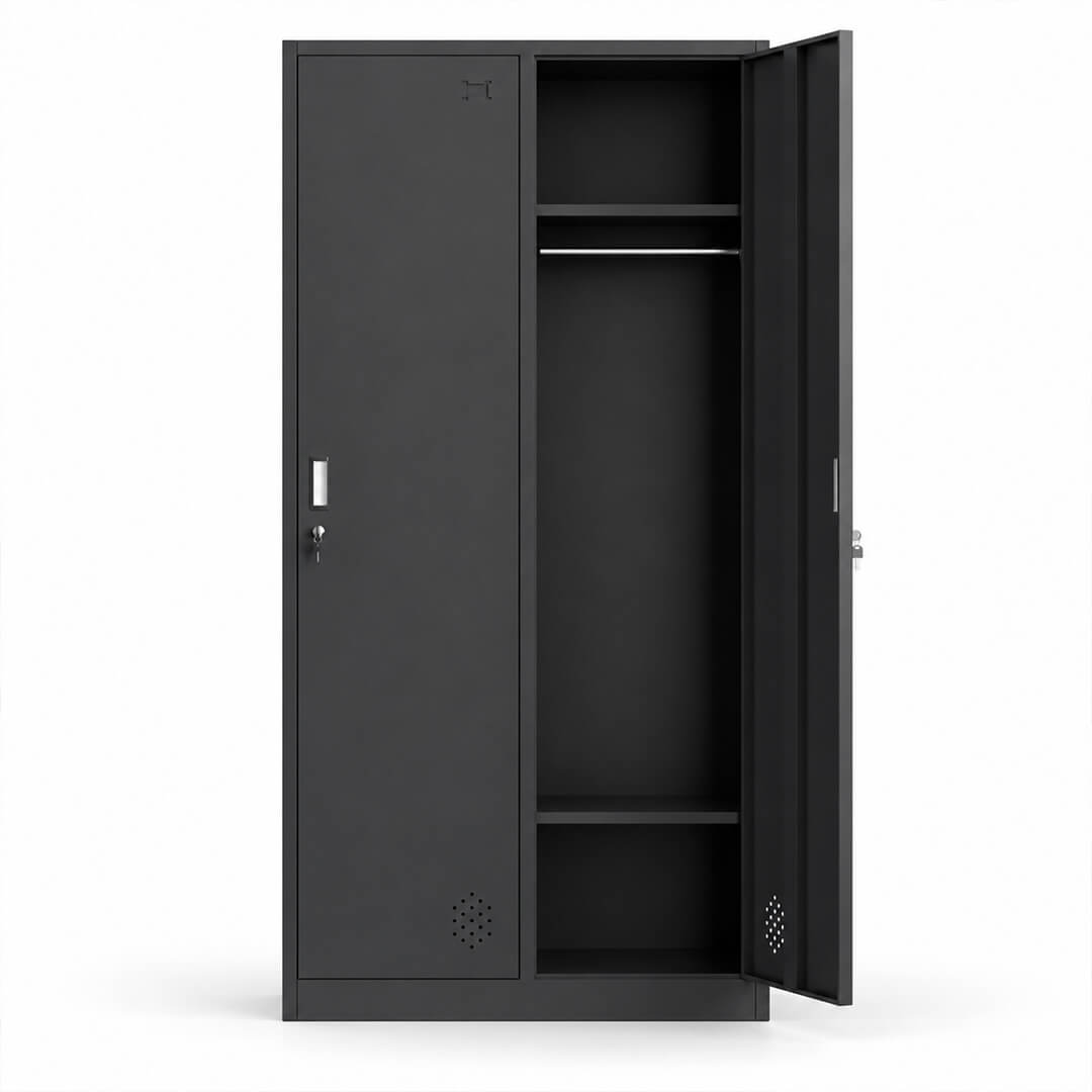 Metallinen Vaatekaappi 2 ovea, 180 cm, lukittava pukukaappi, musta