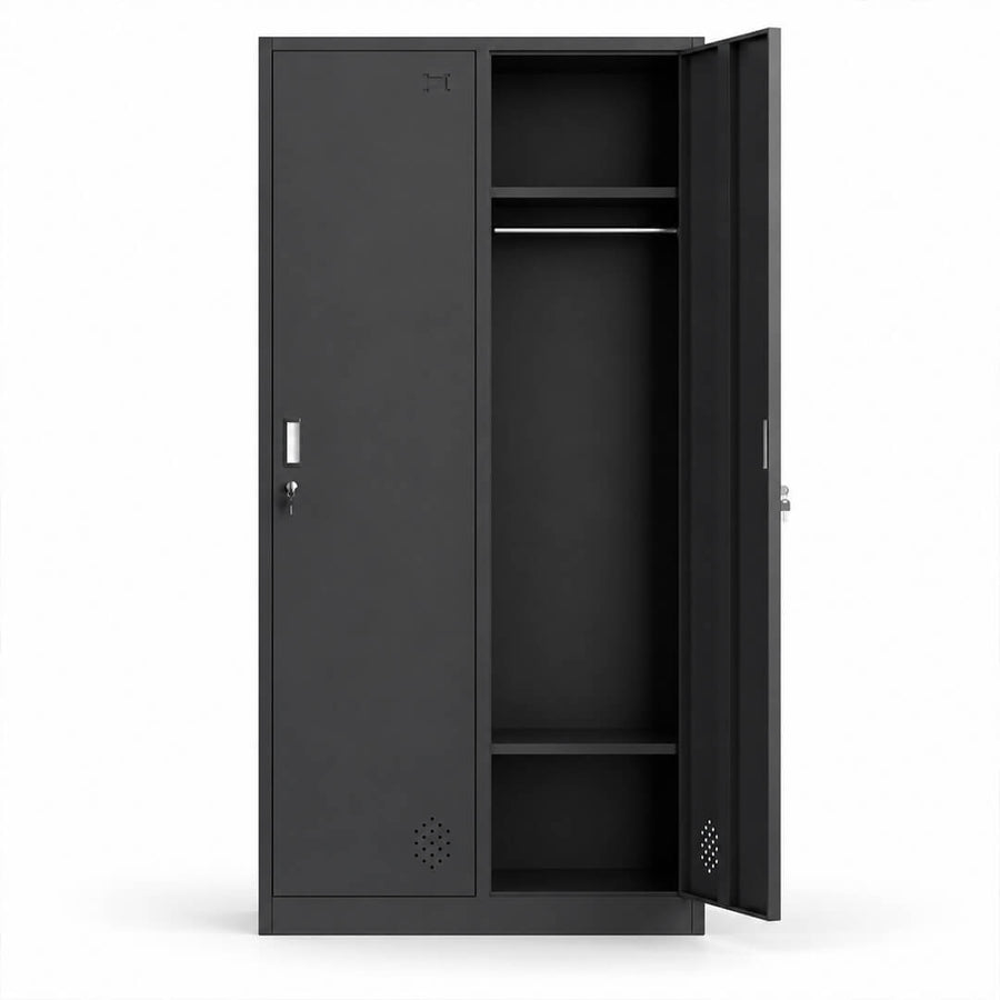 Metallinen Vaatekaappi 2 ovea, 180 cm, lukittava pukukaappi, musta
