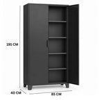 Metallinen vaatekaappi 191 x 85 x 40 cm, 2 ovea ja 4 hyllyä – musta