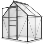 Alumiininen polykarbonaattikasvihuone perustuksella ja kattoikkunalla, 2,5 m², harmaa