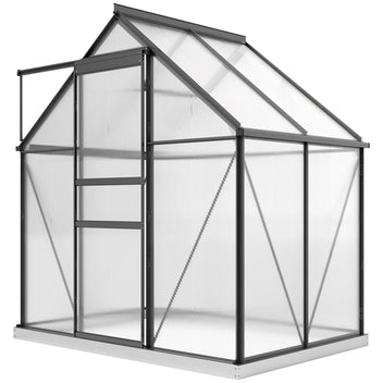 Alumiininen polykarbonaattikasvihuone perustuksella ja kattoikkunalla, 2,5 m², harmaa