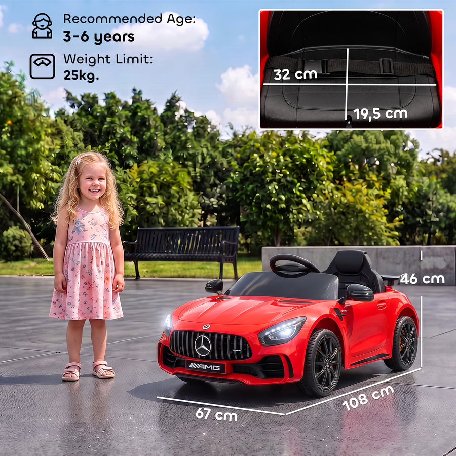 Lasten sähköauto Mercedes-AMG GT R 12V, kaukosäädin, valot ja musiikki, 3–6 v, punainen
