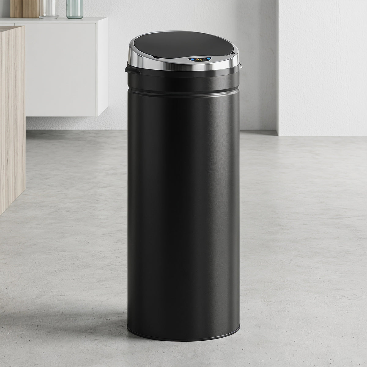 Sensoriroskakori 50 l, pyöreä, ruostumaton teräs, kosketukseton avaus, musta