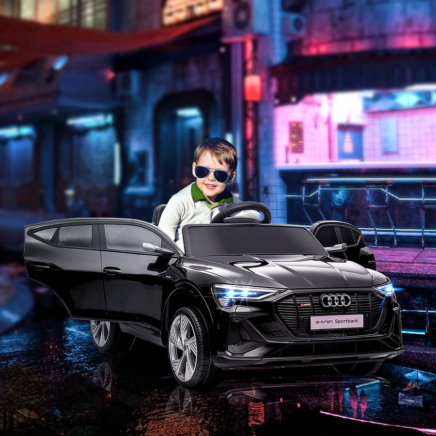 Lasten sähköauto Audi e-tron 12V, kaukosäädin, turvavyö ja musiikki, 3–5 v, musta