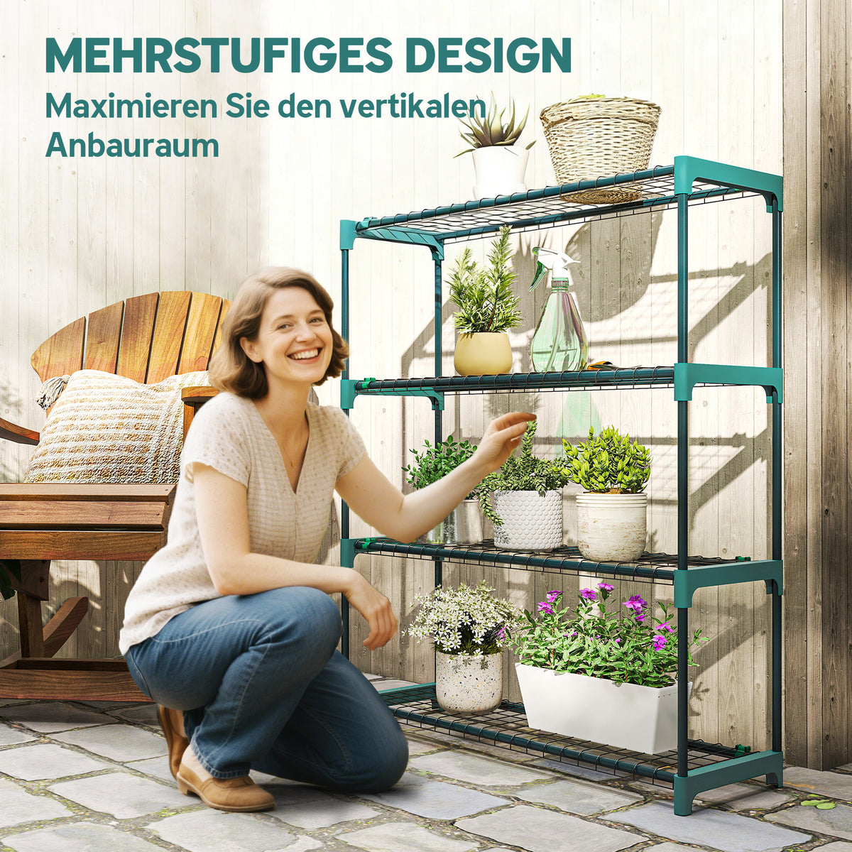 Nelitasoiset kukkahyllyt 2 kpl, 104 cm, tummanvihreä