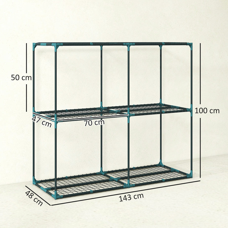 Leveä kolmitasoinen kukkahylly, 143 x 48 x 100 cm, tummanvihreä