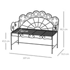 Metallinen puutarhapenkki, 2-istuttava, 107 cm, musta