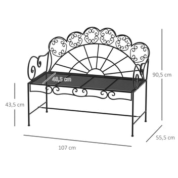 Metallinen puutarhapenkki, 2-istuttava, 107 cm, musta
