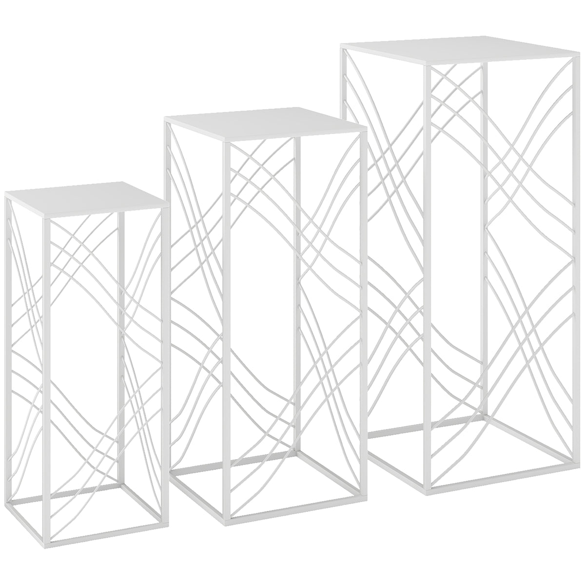 Pinottavat metalliset kukkajakkarat, 3 kpl, 50/60/70 cm, valkoinen