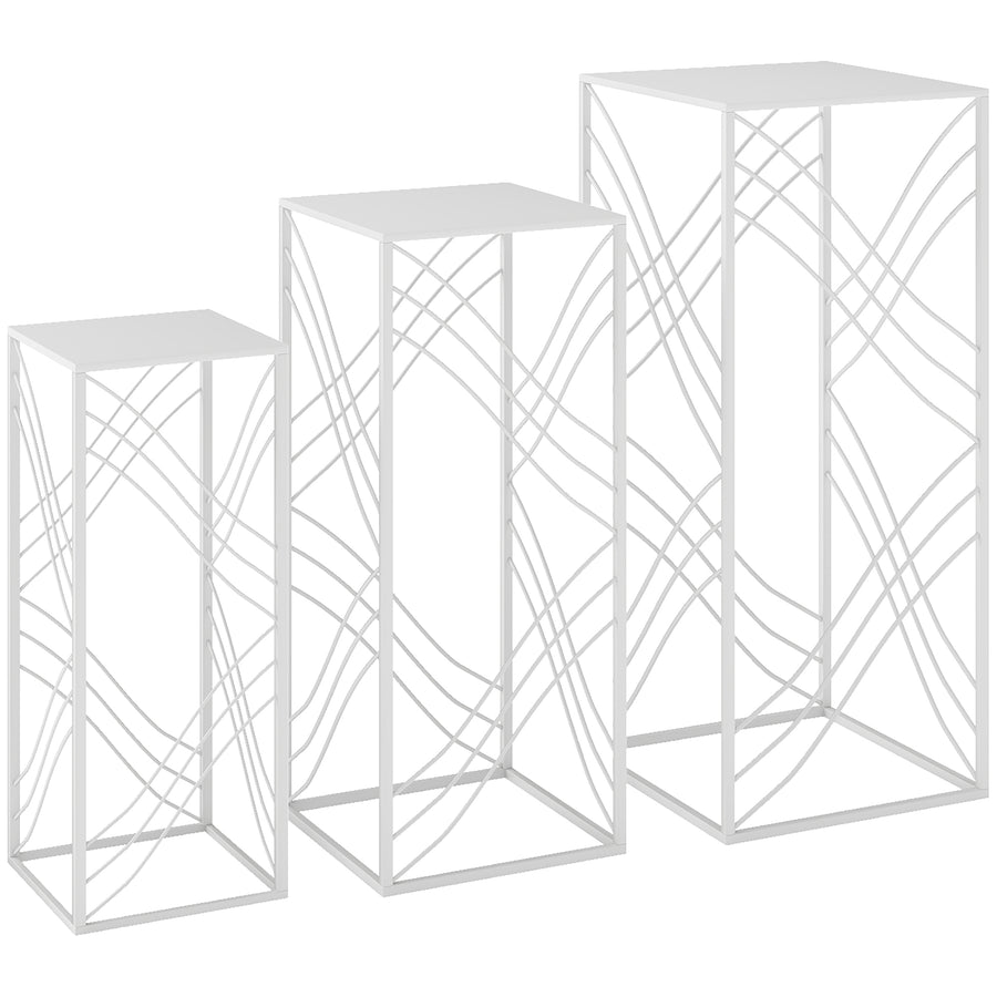 Pinottavat metalliset kukkajakkarat, 3 kpl, 50/60/70 cm, valkoinen