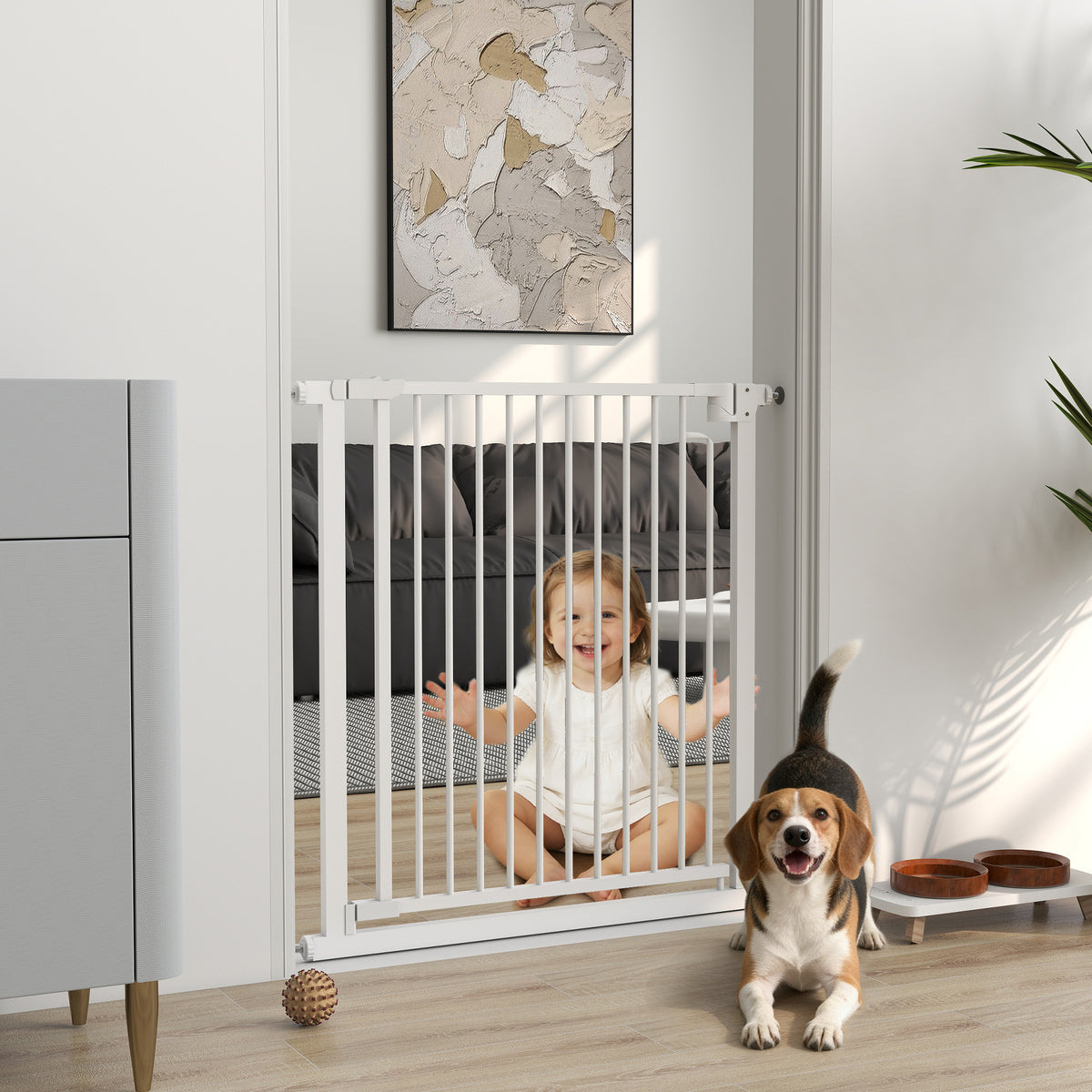 Turvaportti lapsille ja koirille, automaattisesti sulkeutuva, ilman porausta, 76–80 x 76 cm, valkoinen