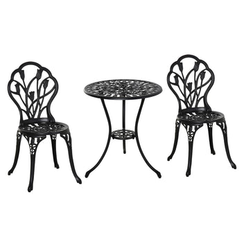 Alumiininen bistroryhmä kahdelle, varjoreiällä, pöytä + 2 tuolia, musta