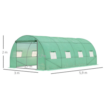 Iso tunnelikasvihuone rullaikkunoilla, 5,9 x 3 x 2 m, vihreä