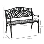 Alumiininen puutarhapenkki kukkakuvioinnilla, 2-istuttava, 102,5 cm, musta