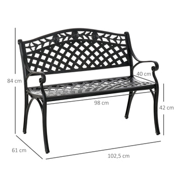 Alumiininen puutarhapenkki kukkakuvioinnilla, 2-istuttava, 102,5 cm, musta