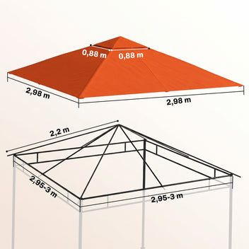Varakatto paviljonkiin 2,98 x 2,98 m, tuuletettu yläkatto, oranssi