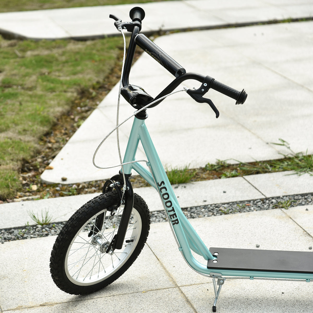 Potkulauta isoilla ilmarenkailla, käsijarru ja takajarru, säädettävä 90–96 cm, 5 v+, vaaleansininen